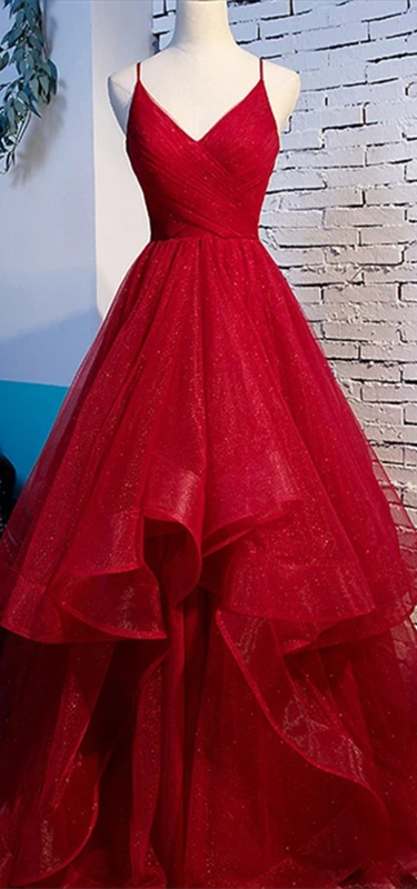 Red Sequin Tulle Long Prom Dresses ...